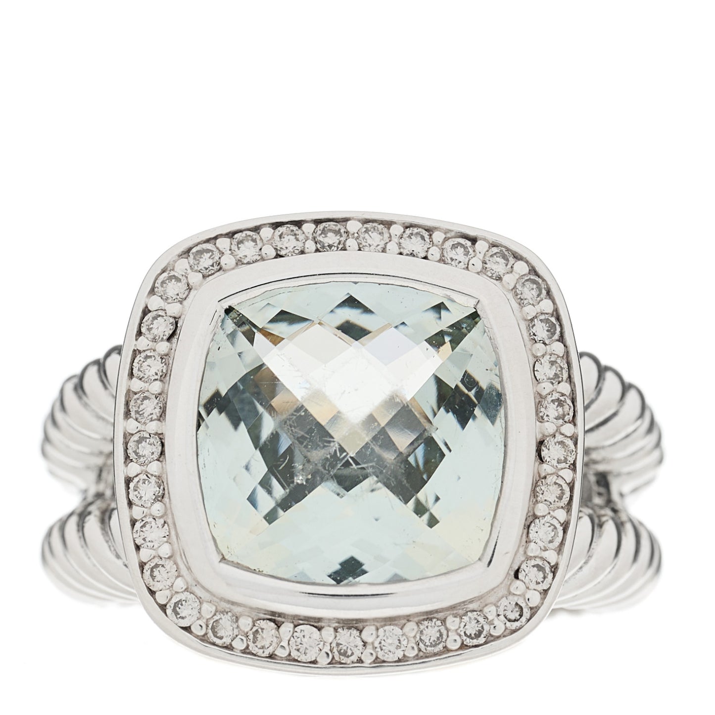 Sterling Silver Diamond Prasiolite 11mm Albion Ring 54 6.75