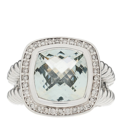 David Yurman Sterling Silver Diamond Prasiolite 11mm Albion Ring 54 6.75 1 of 5