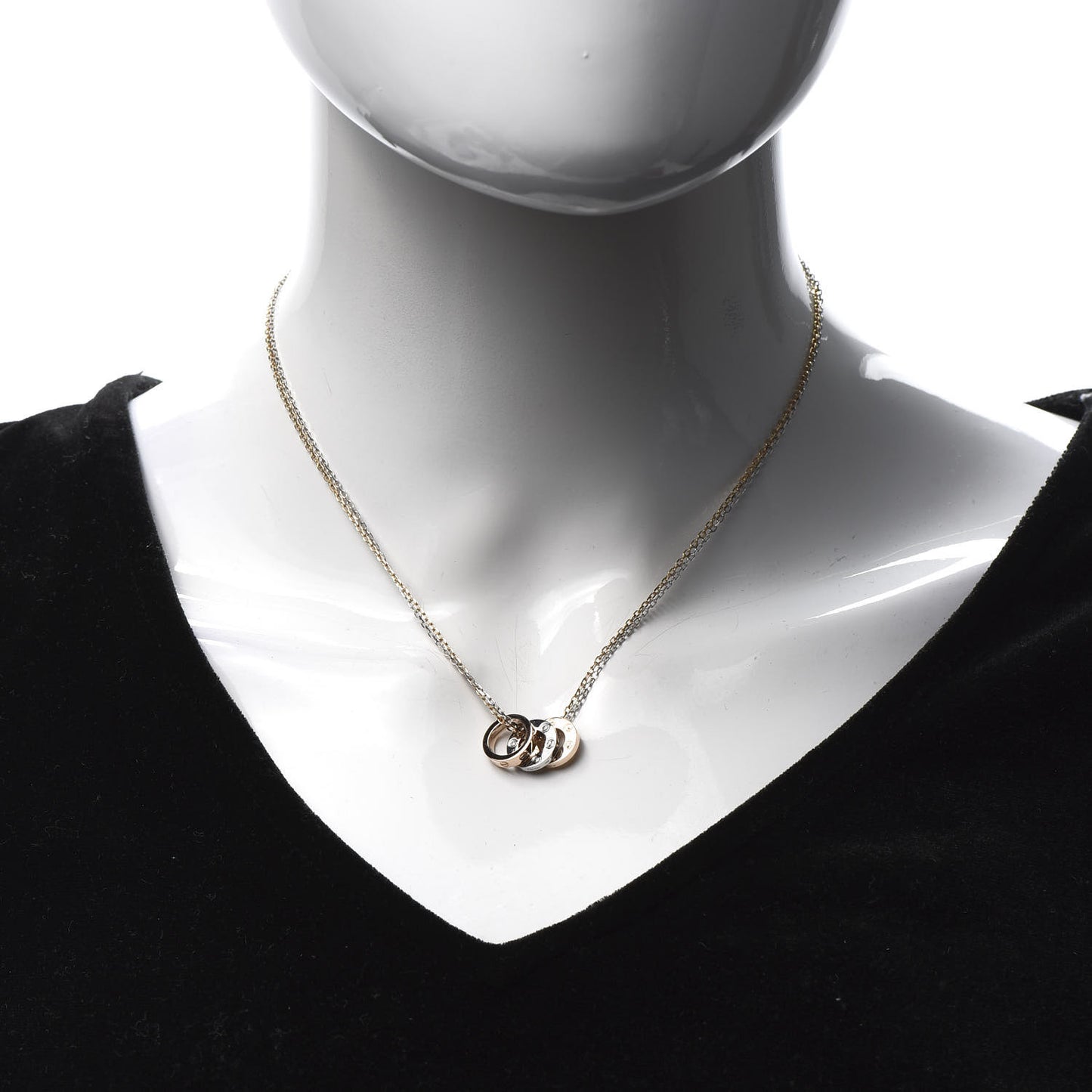 18K White Pink Gold Diamond Three Ring LOVE Pendant Necklace