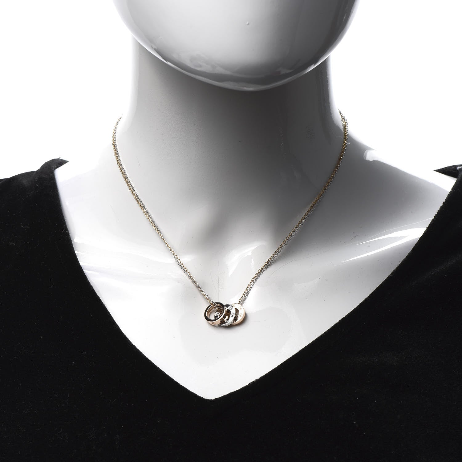 Cartier 18K White Pink Gold Diamond Three Ring LOVE Pendant Necklace 2 of 9