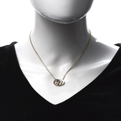 Cartier 18K White Pink Gold Diamond Three Ring LOVE Pendant Necklace 2 of 9