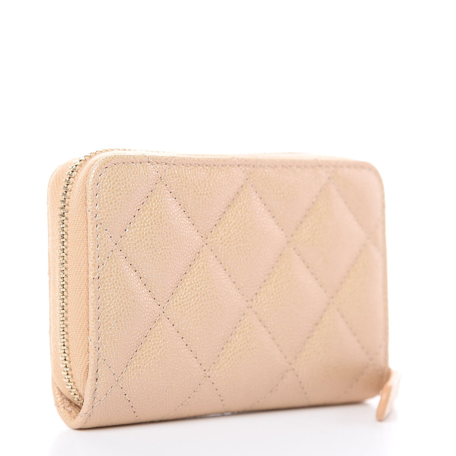 Chanel Iridescent Caviar Quilted Zip Around Coin Purse Beige 3 of 8