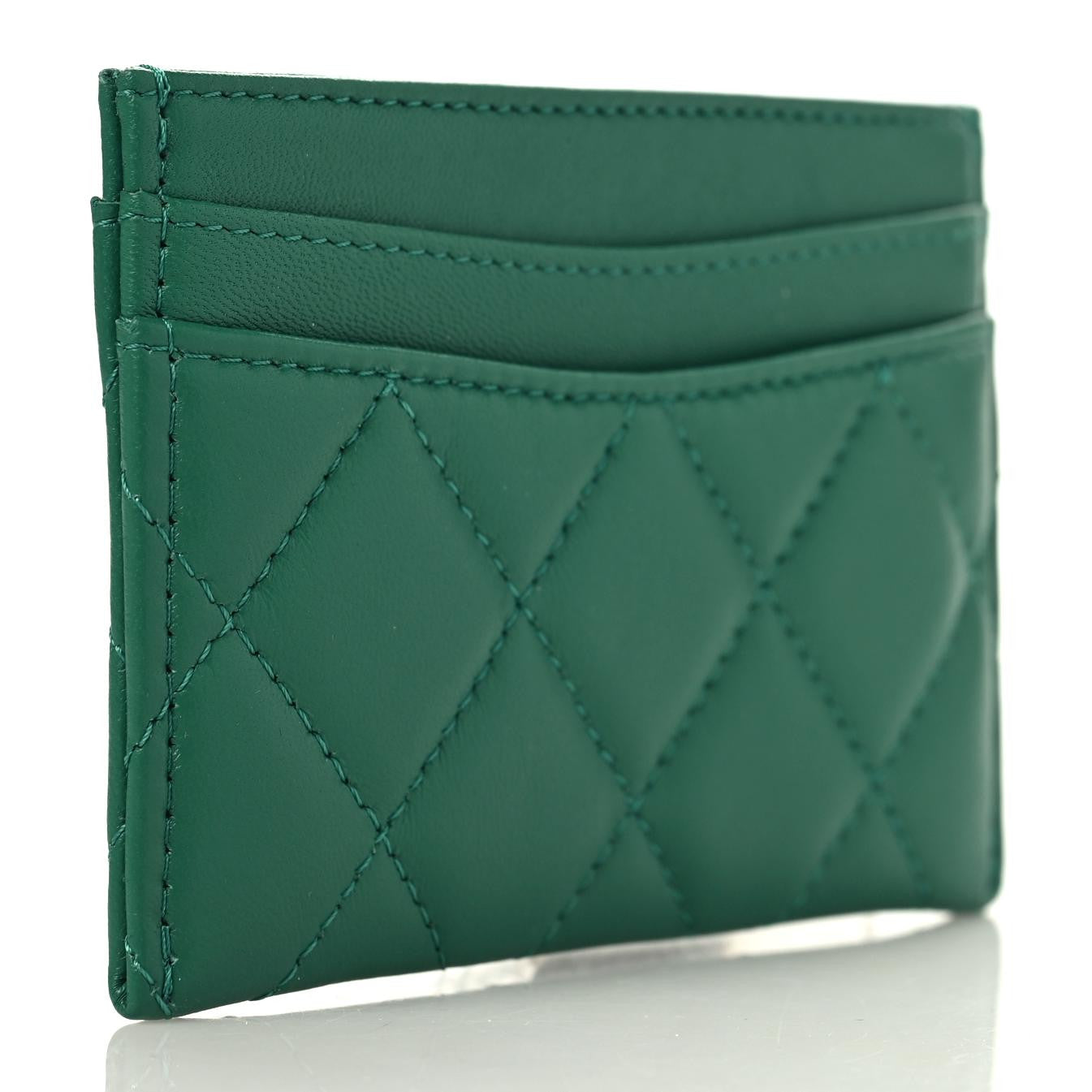 Lambskin Quilted Card Holder Green