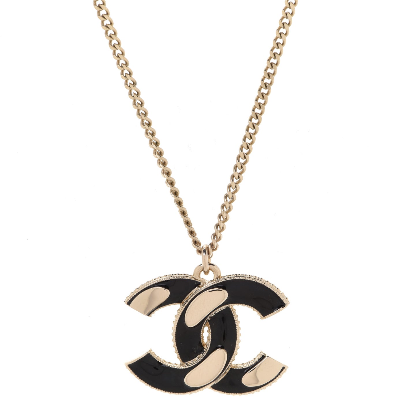 Enamel CC Pendant Necklace Black Light Gold