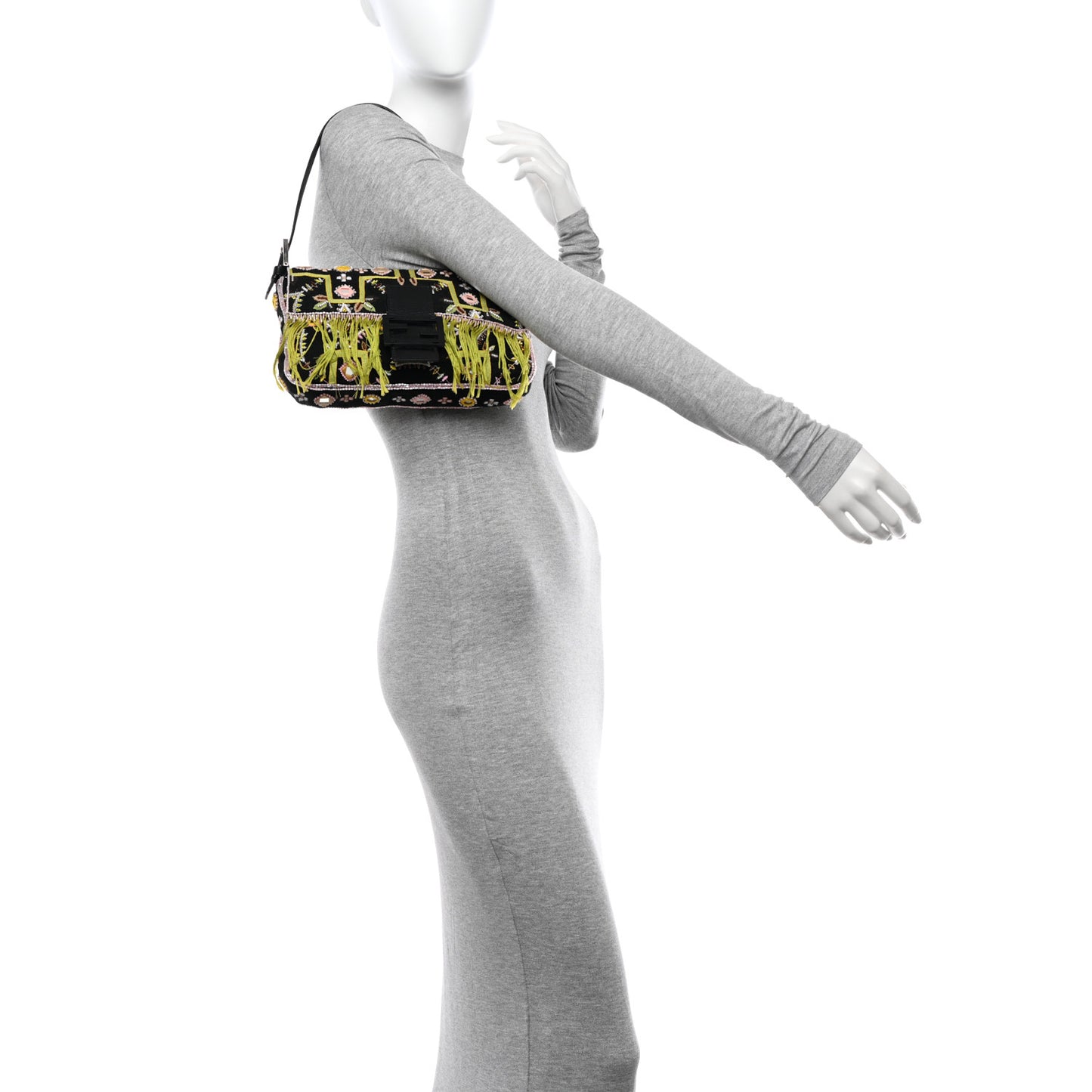 Satin Beaded Baguette Black Multicolor