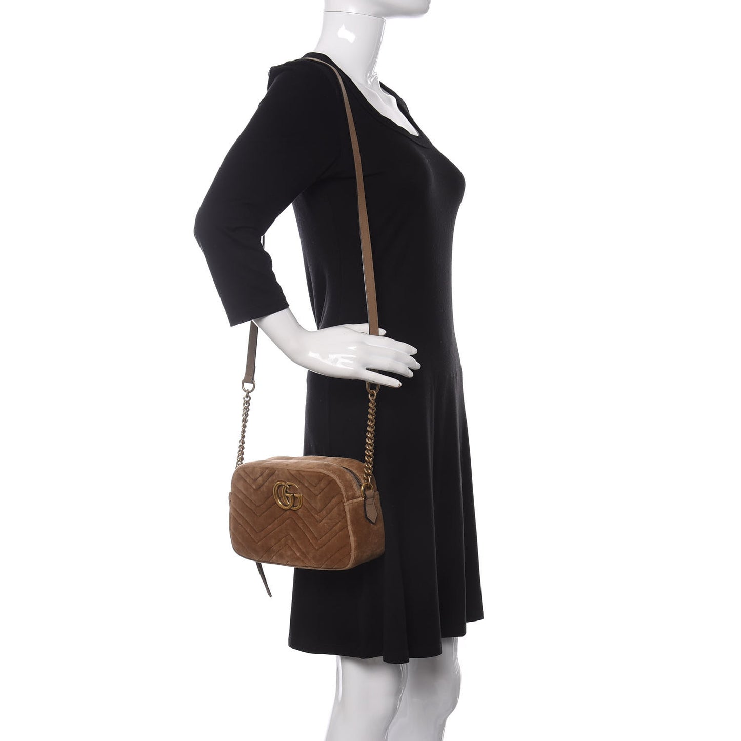 Velvet Matelasse Small GG Marmont Chain Shoulder Bag Taupe