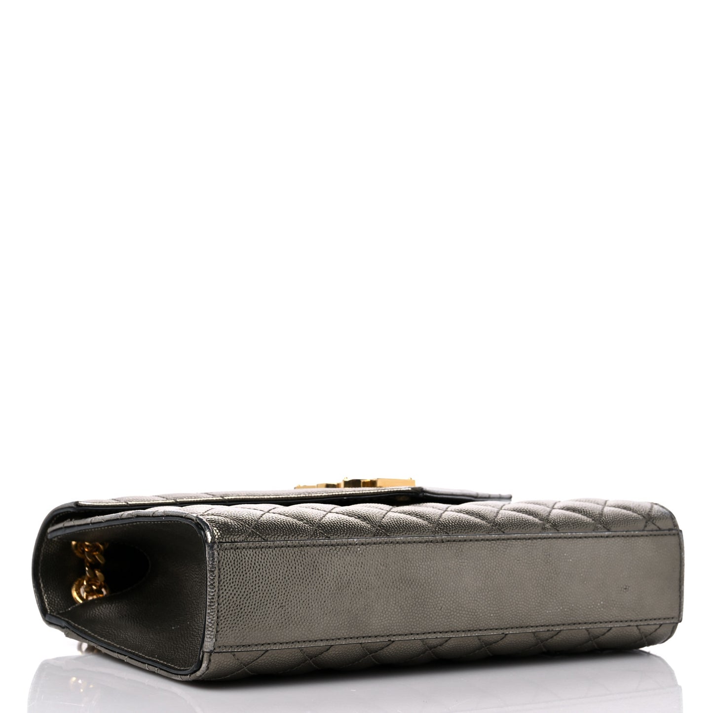 Metallic Grain De Poudre Textured Mixed Matelasse Triquilt Medium Monogram Satchel Piombo