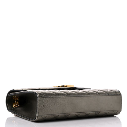 Saint Laurent Metallic Grain De Poudre Textured Mixed Matelasse Triquilt Medium Monogram Satchel Piombo 4 of 15