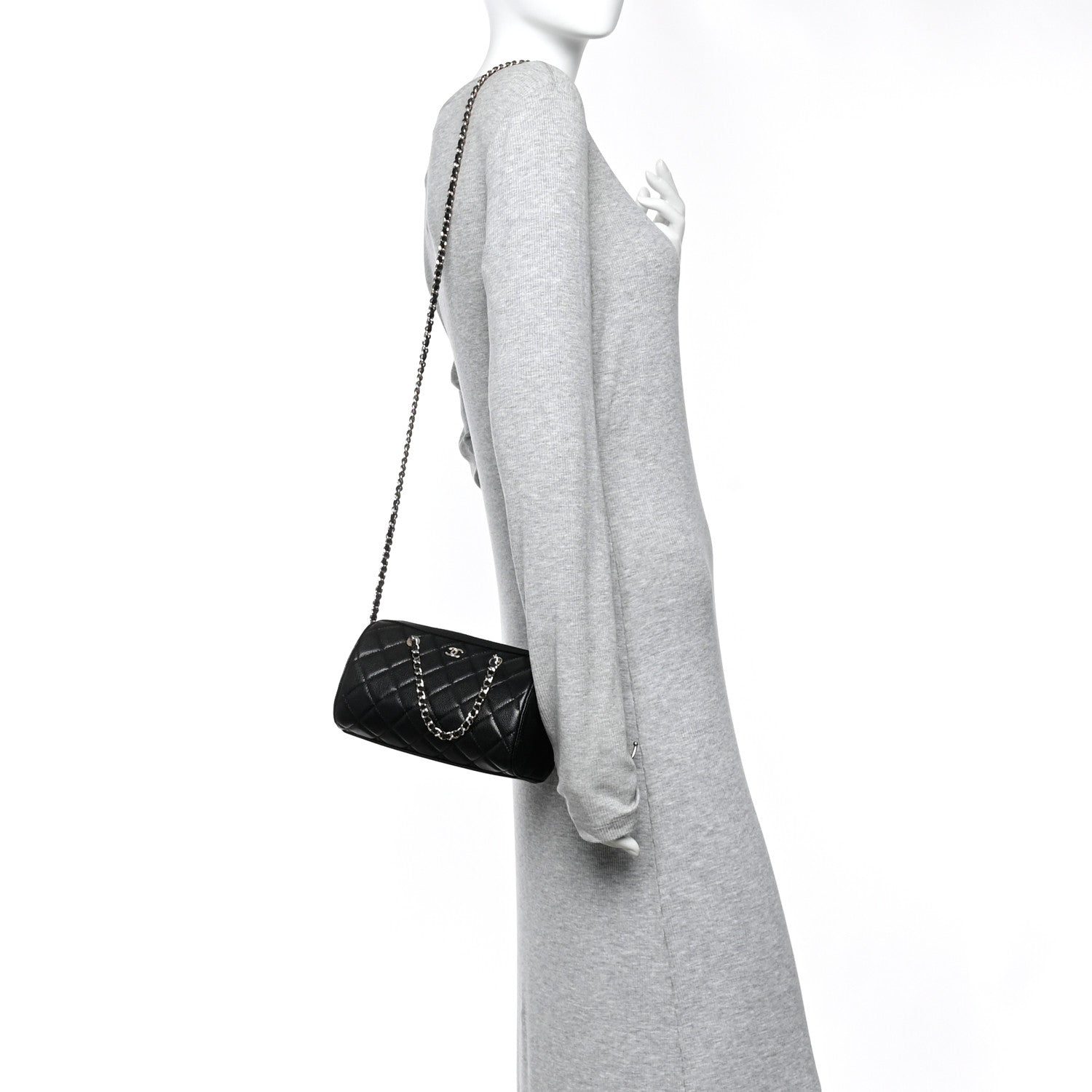 Chanel Caviar Quilted Barrel Clutch With Chain  Black 2 of 11