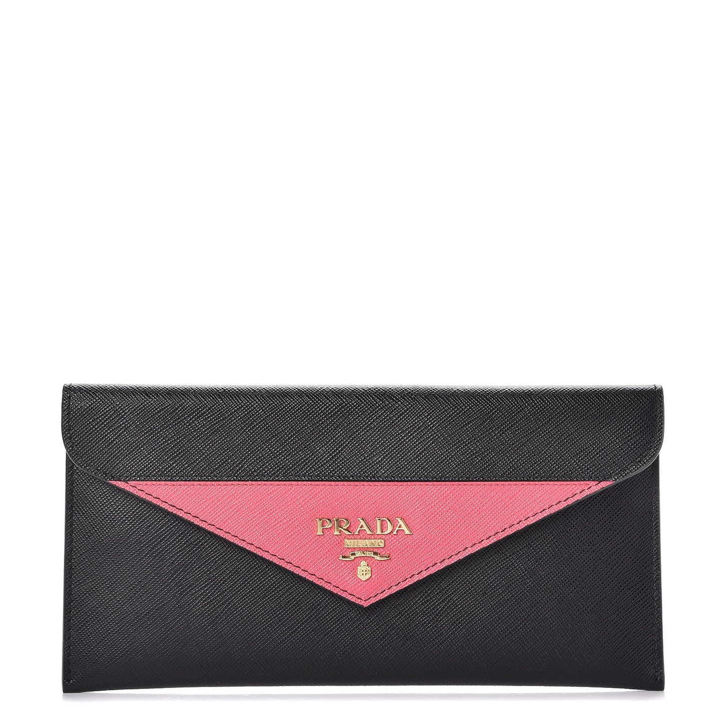 Saffiano Bi-Color Envelope Wallet Black Peonia