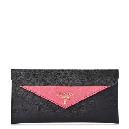 Prada Saffiano Bi-Color Envelope Wallet Black Peonia 1 of 9
