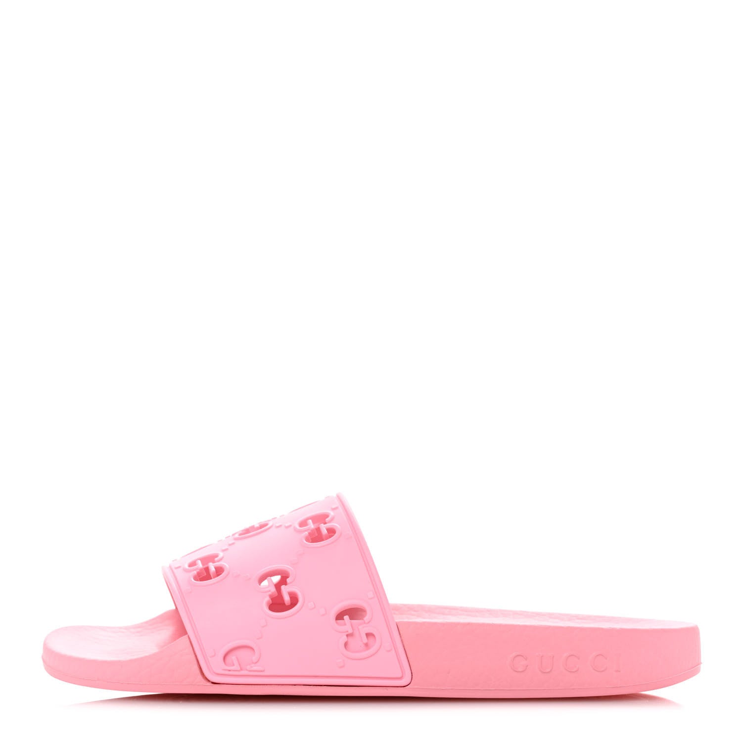 Gucci Rubber GG Monogram Perforated Womens Slide Sandals 36 Rose Box 1 of 9