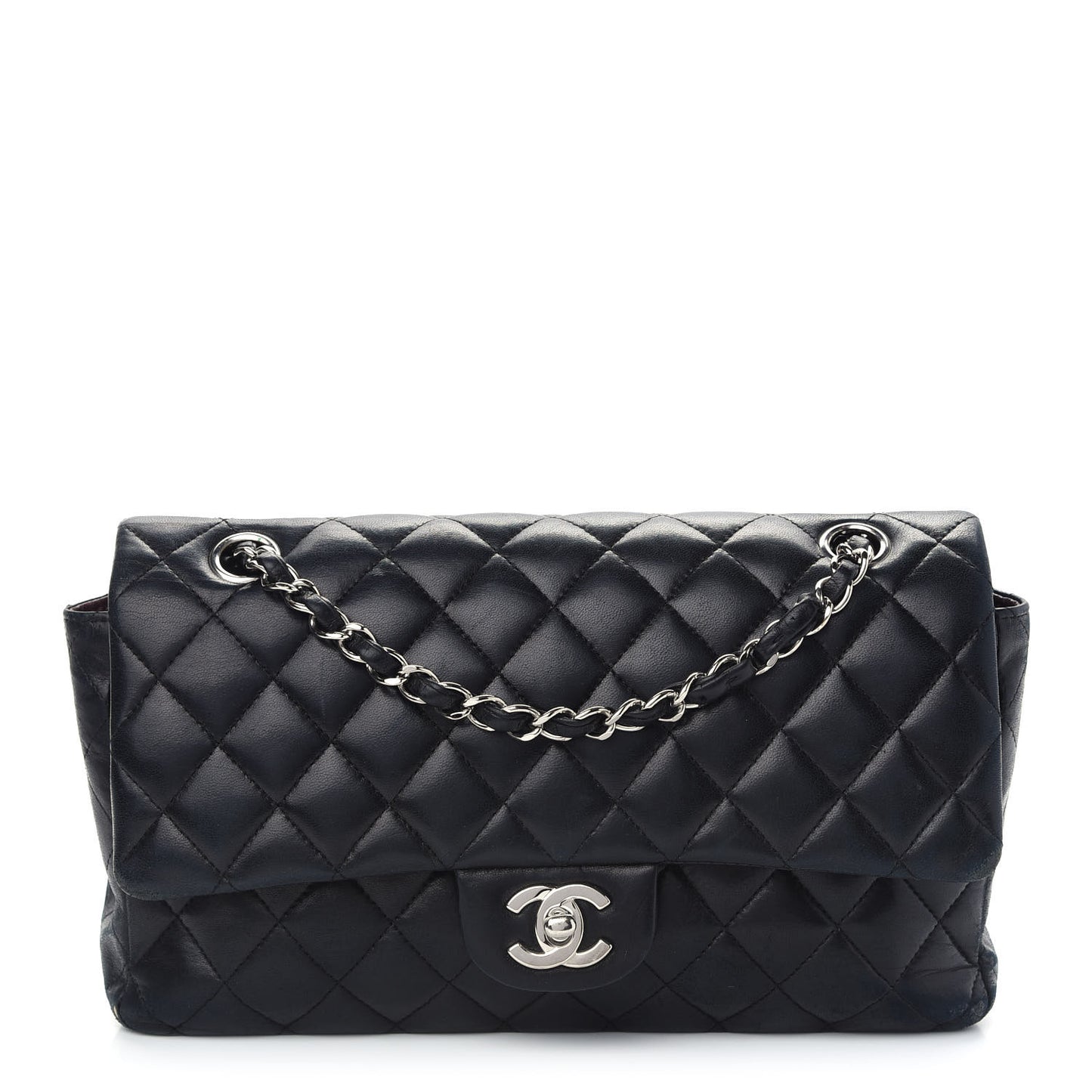 Lambskin Quilted Medium Double Flap Black