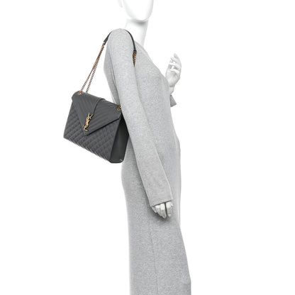 Saint Laurent Grain De Poudre Textured Mixed Matelasse Large Triquilt Monogram Satchel Storm Storm 2 of 11