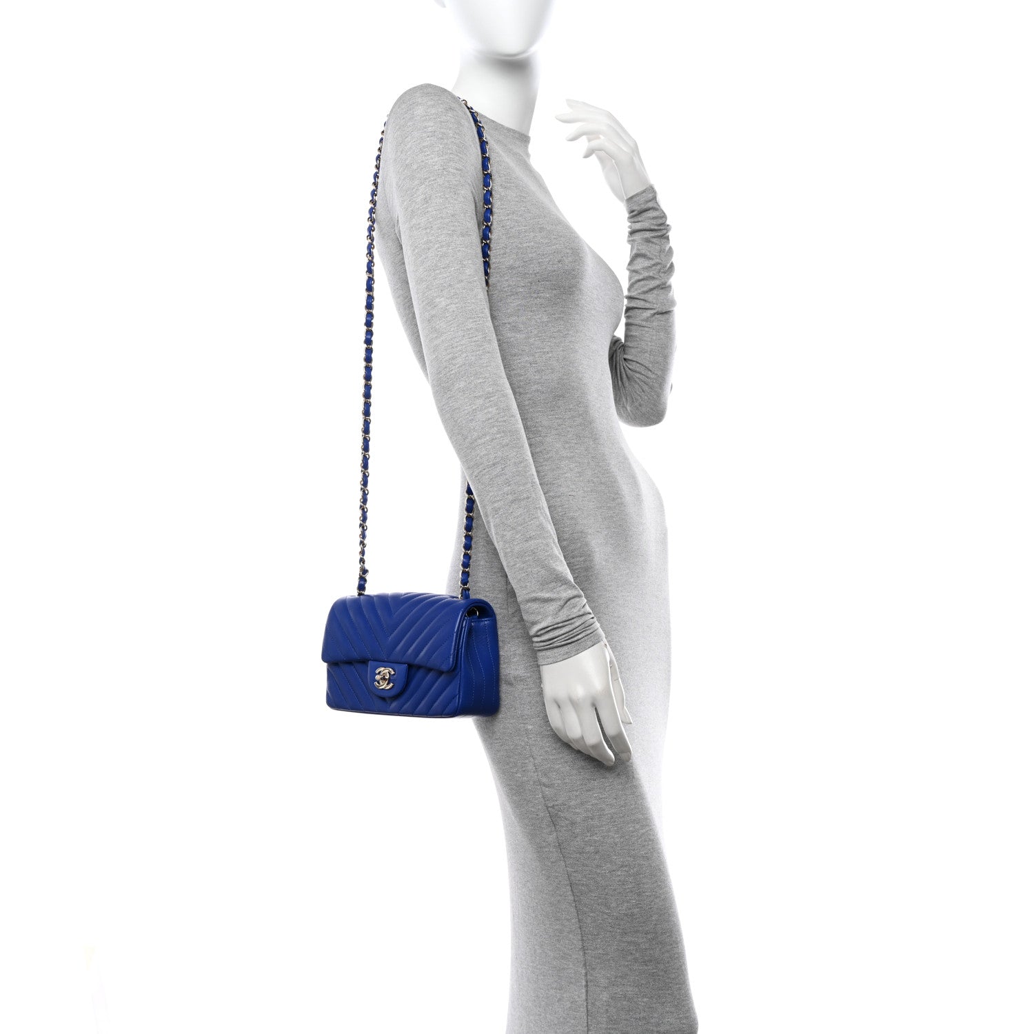 Chanel Lambskin Chevron Quilted Mini Rectangular Flap Blue 2 of 11