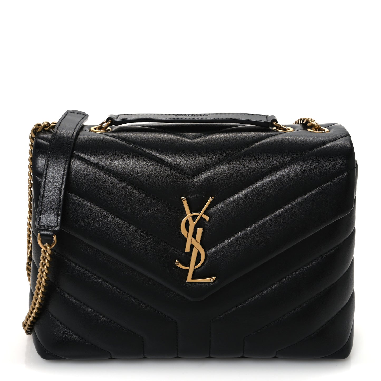 Calfskin Y Quilted Monogram Small Loulou Chain Satchel Black