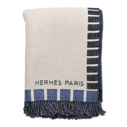 Hermes Wool Cashmere Patchwork Saddle Blanket Indigo 1 of 3
