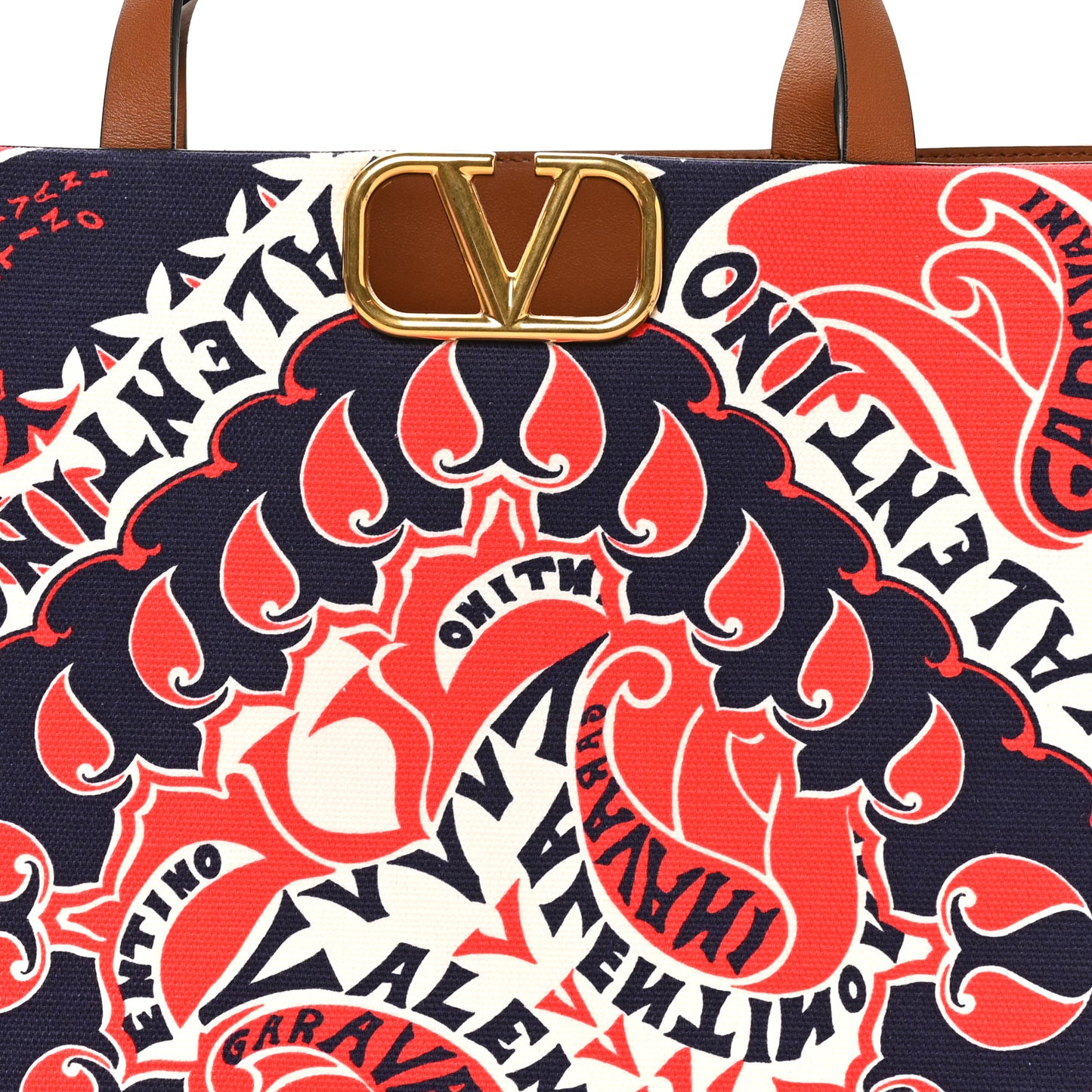 Canvas Calfskin Large Vlogo Manifesto Bandana Print Tote Red Multicolor