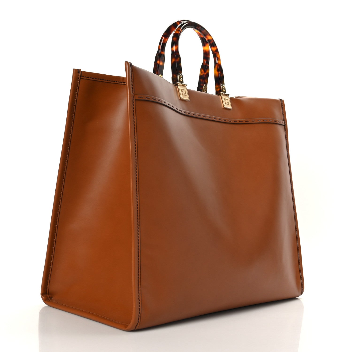 Fendi Vitello King Plexiglass Large Fendi Sunshine Shopper Tote Cuoio 3 of 10