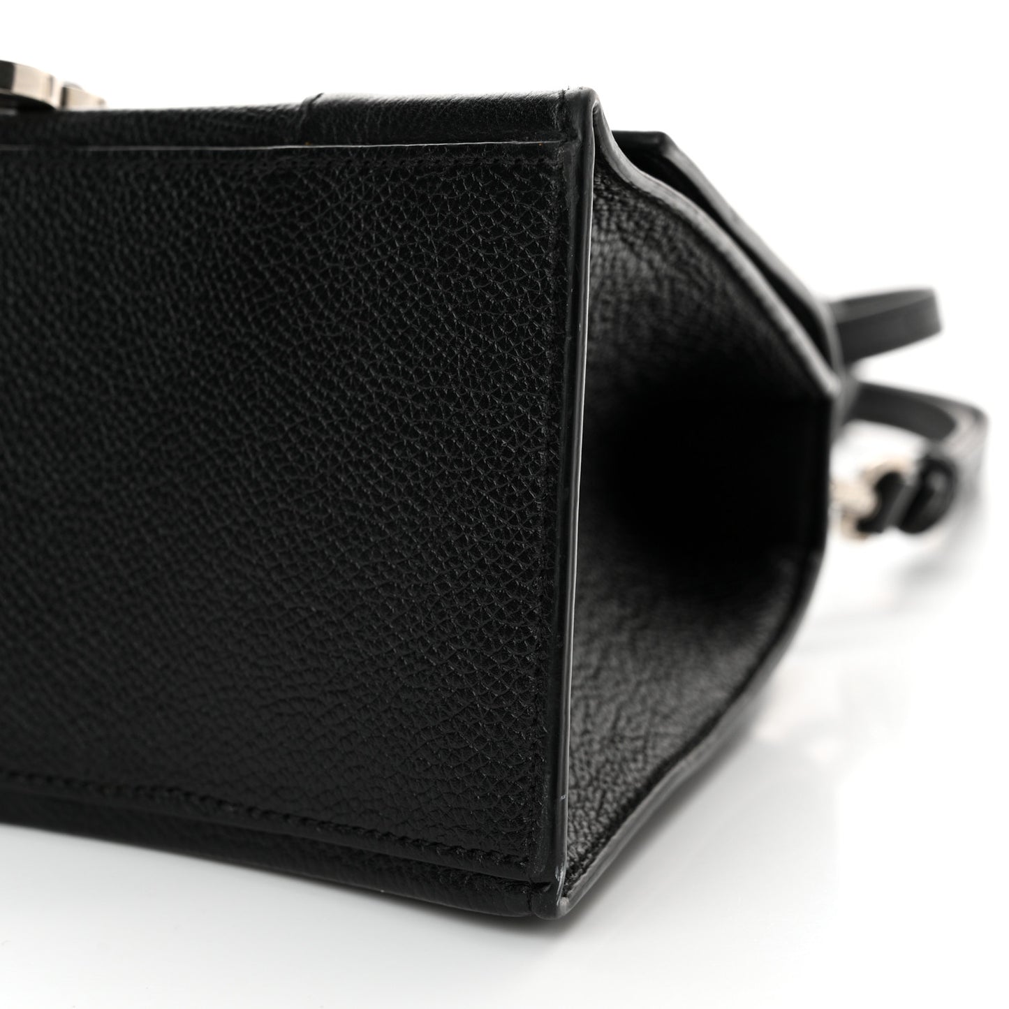 Grained Calfskin Small Hourglass Top Handle Bag Black