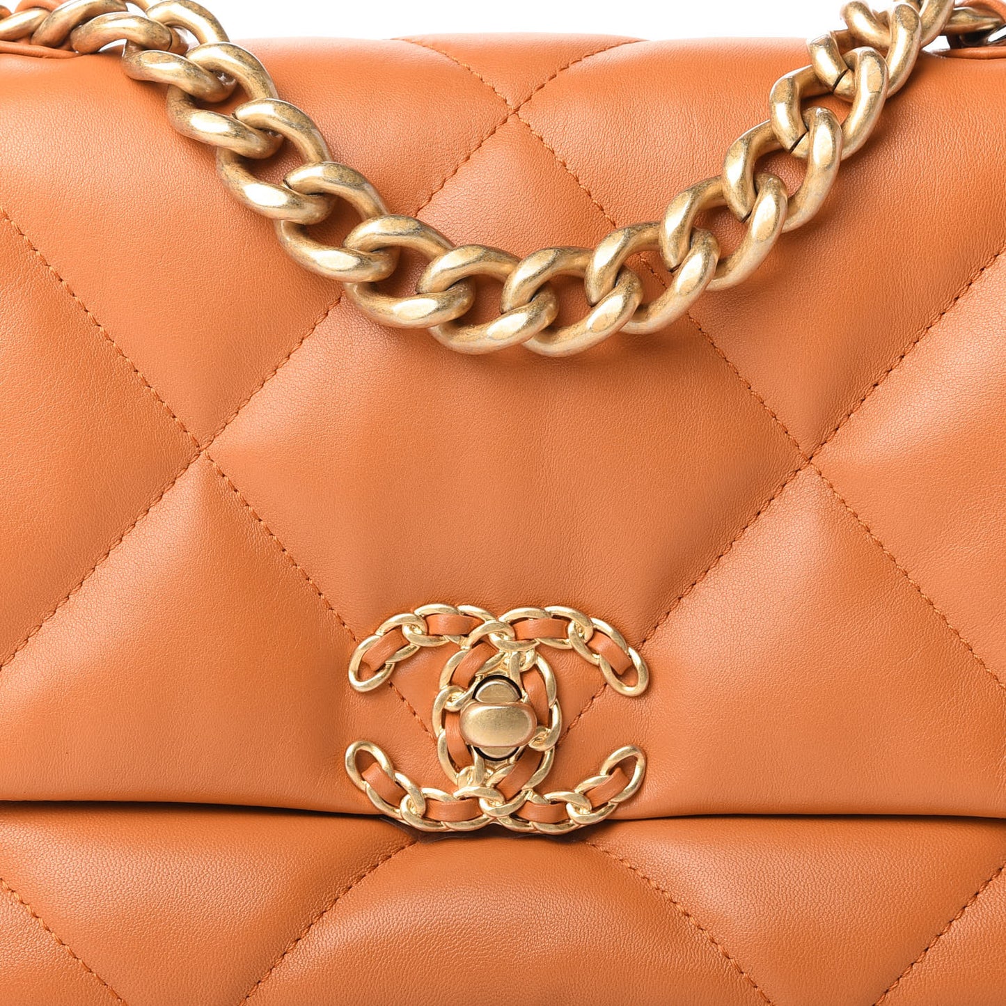 Lambskin Quilted Medium Chanel 19 Flap Light Brown