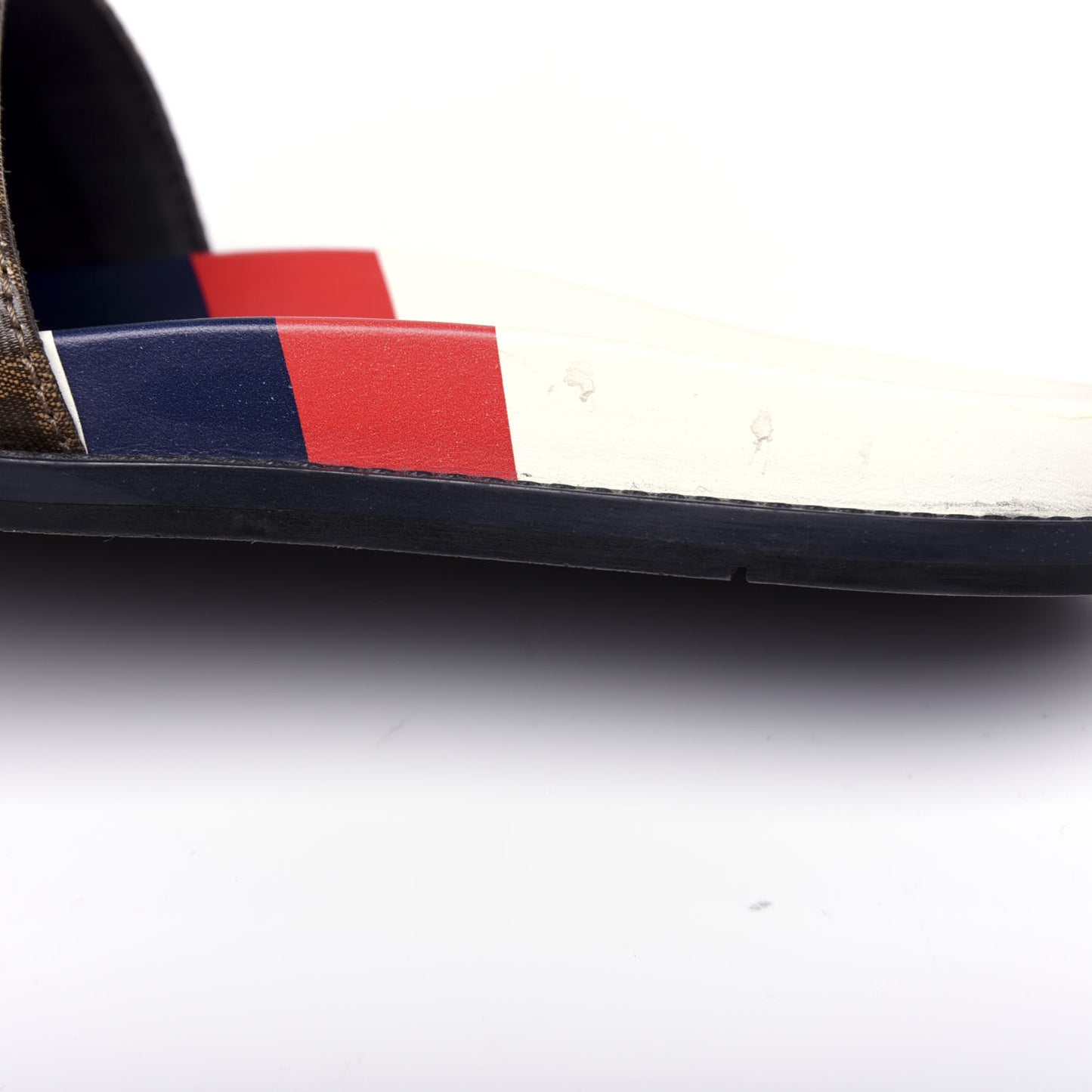 X FILA Glazed Fabric Calfskin FF 1974 Mania Mens Slide Sandals 7 Mogano Panna Blueberry Caipiroska