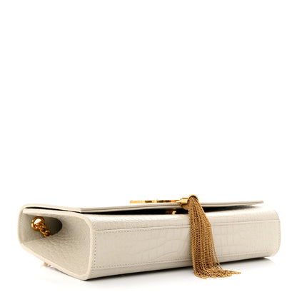 Saint Laurent Calfskin Crocodile Embossed Medium Classic Monogram Kate Tassel Satchel Crema Soft 4 of 15