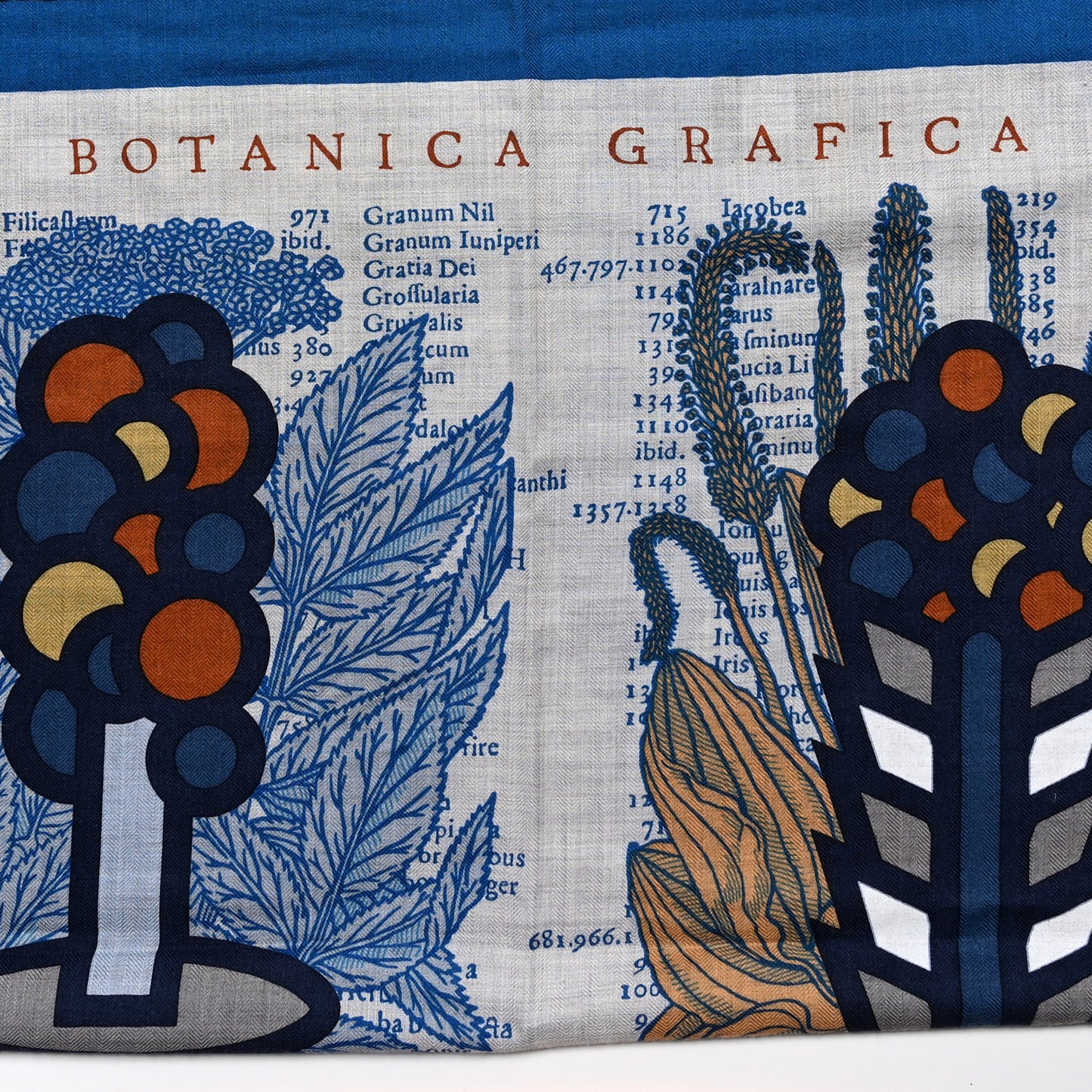 Cashmere Silk Botanica Grafica Shawl 140 Gris Chiné Bleu Noisette