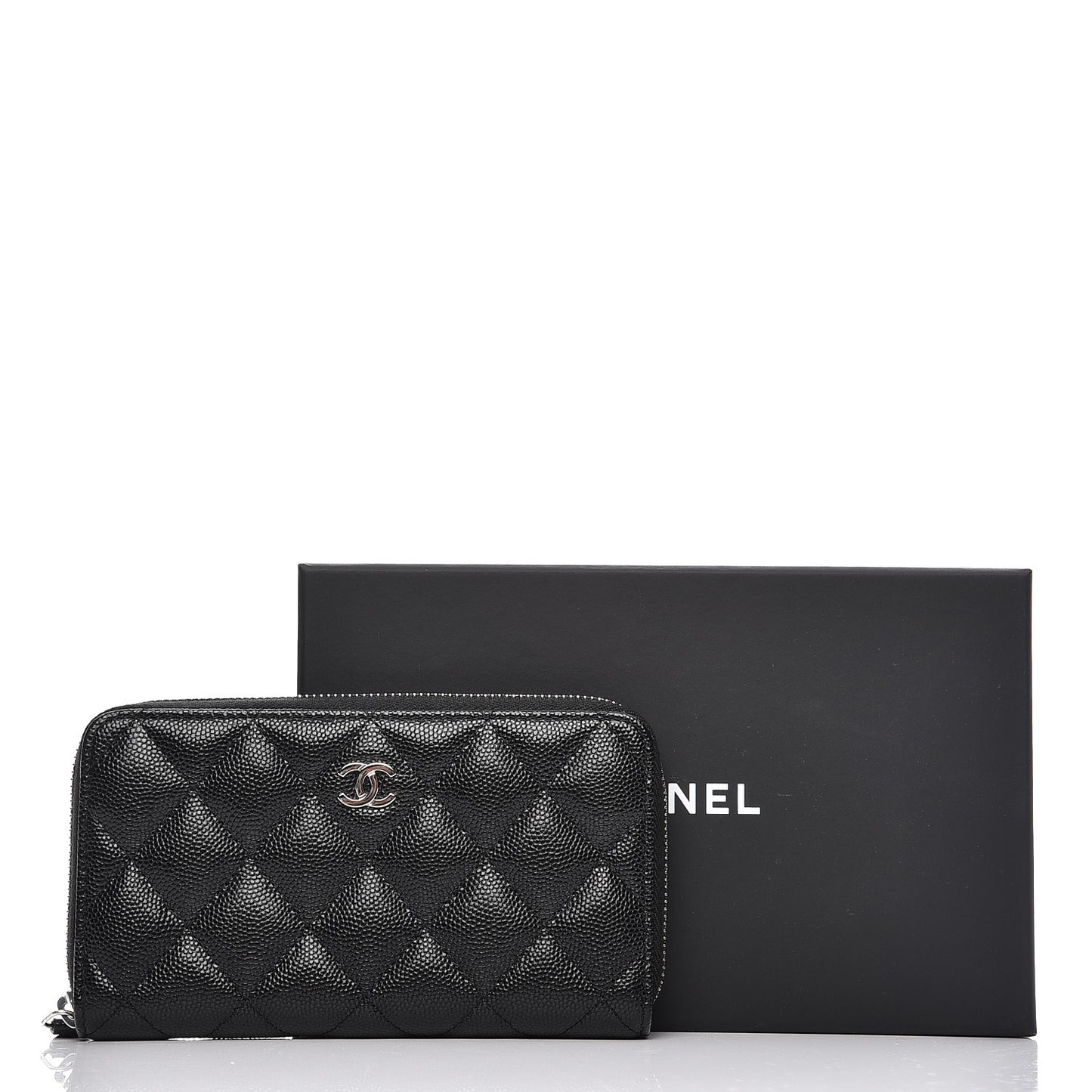 Caviar Quilted Small Zip Around Wallet Black