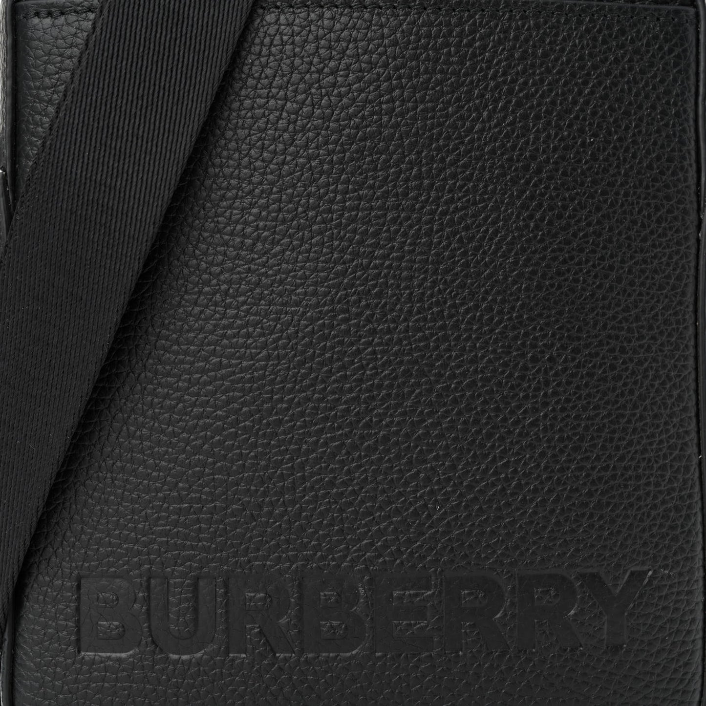 Grainy Calfskin Logo Embossed Crossbody Bag Black