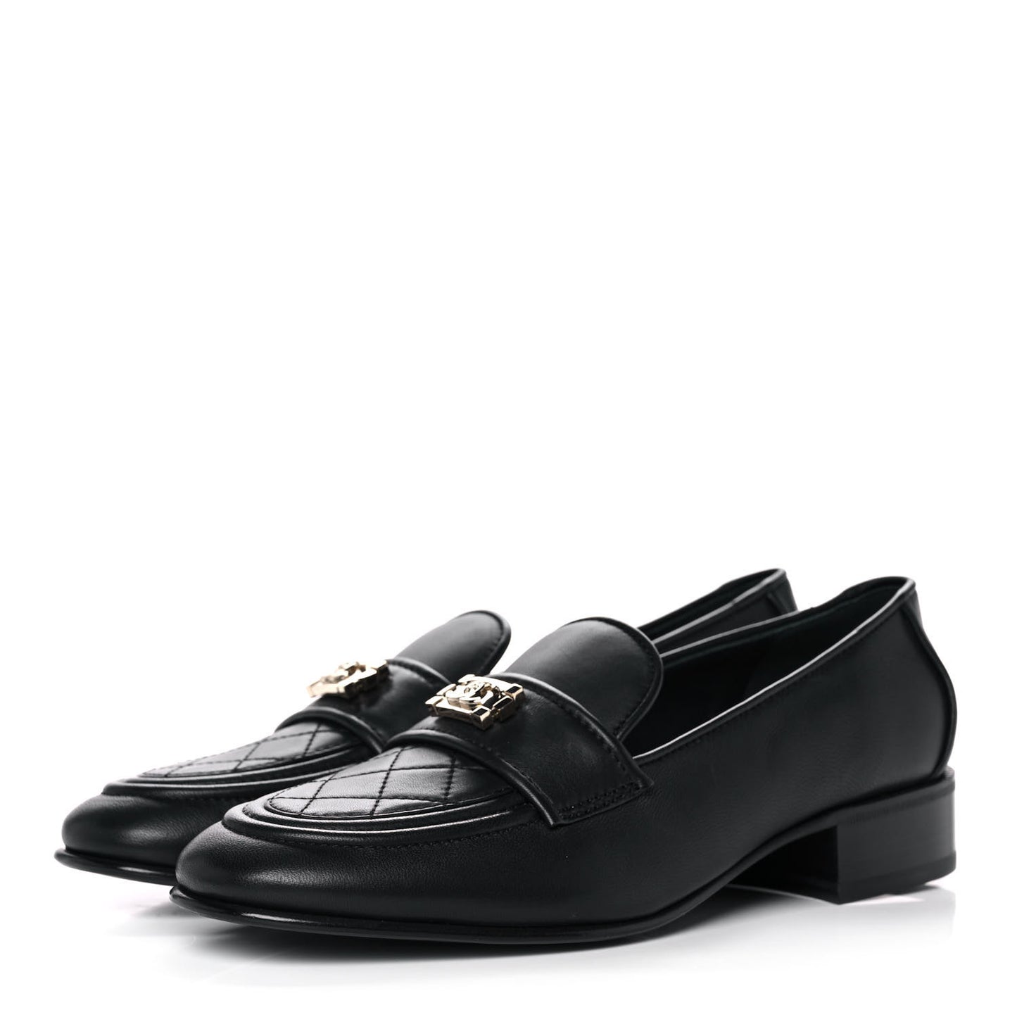 Lambskin Quilted Womens CC Loafers 39.5 Black