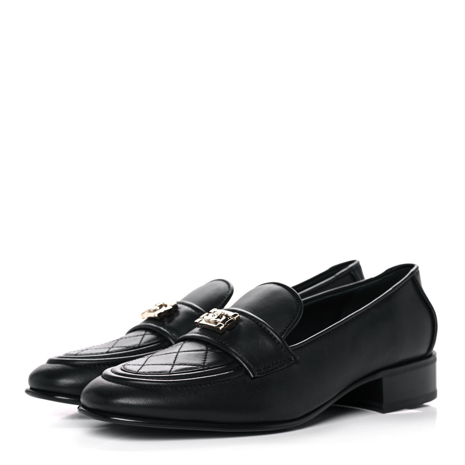 Chanel Lambskin Quilted Womens CC Loafers 39.5 Black 3 of 11
