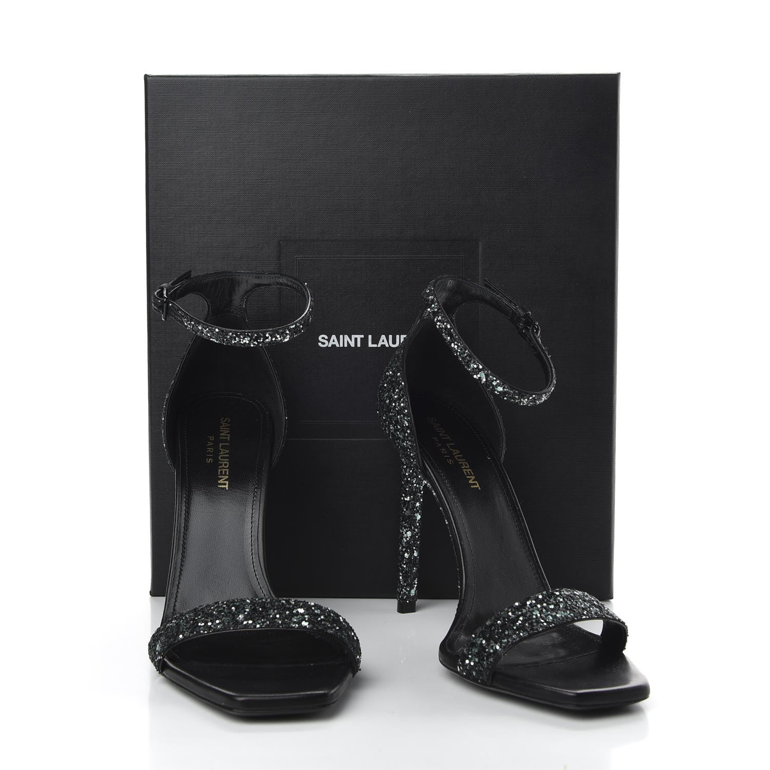 Saint Laurent Glitter Amber 105 Ankle Strap Sandals 39 Black 10 of 10