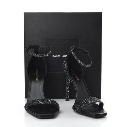 Saint Laurent Glitter Amber 105 Ankle Strap Sandals 39 Black 10 of 10