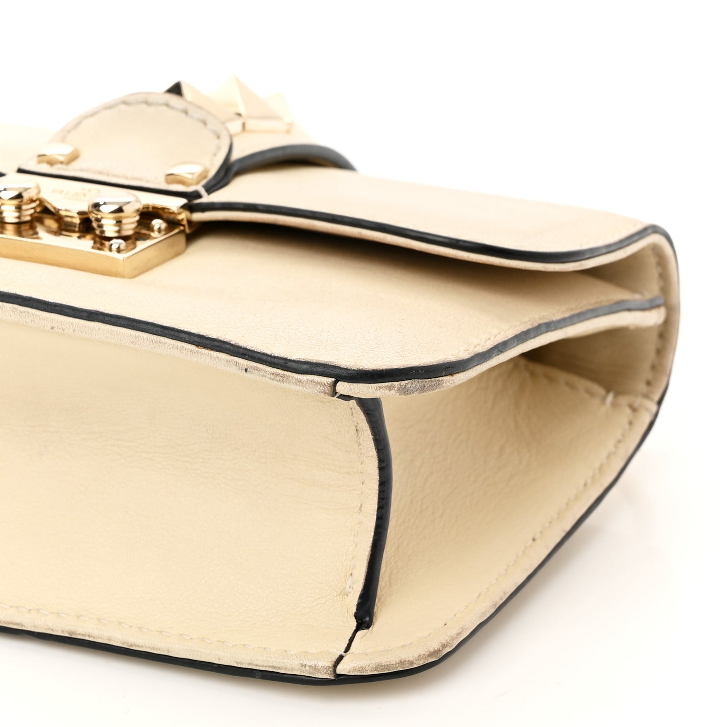 Vitello Mini Glam Lock Rockstud Flap White