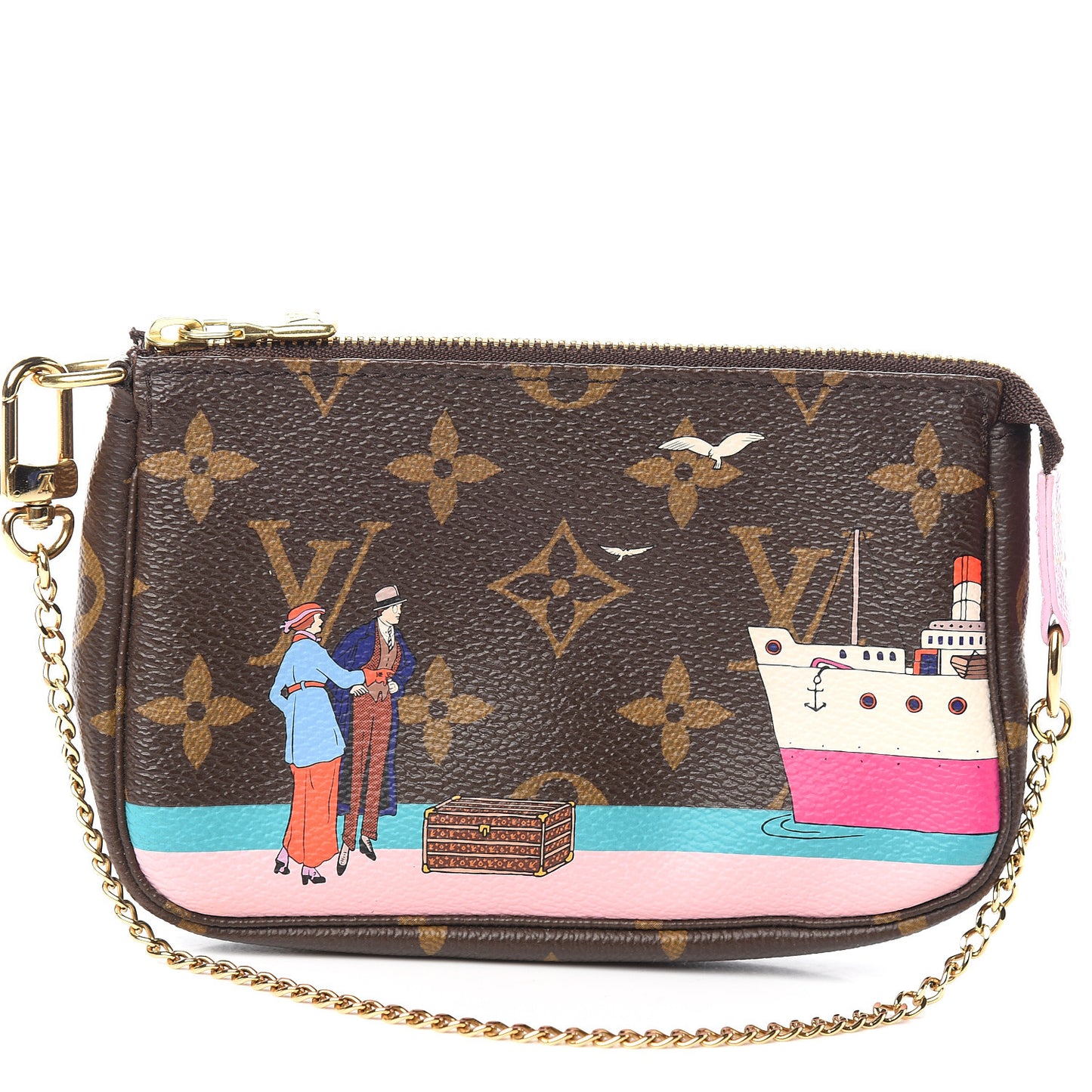 Monogram 2016 Christmas Animation Mini Pochette Accessories Rose Ballerine
