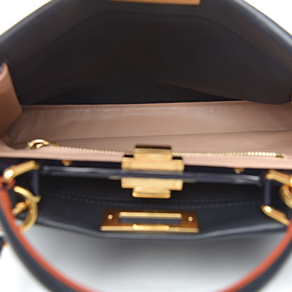 Fendi Vitello Seta Burro Medium Peekaboo Iconic Satchel Blue Notte Plaster 6 of 12