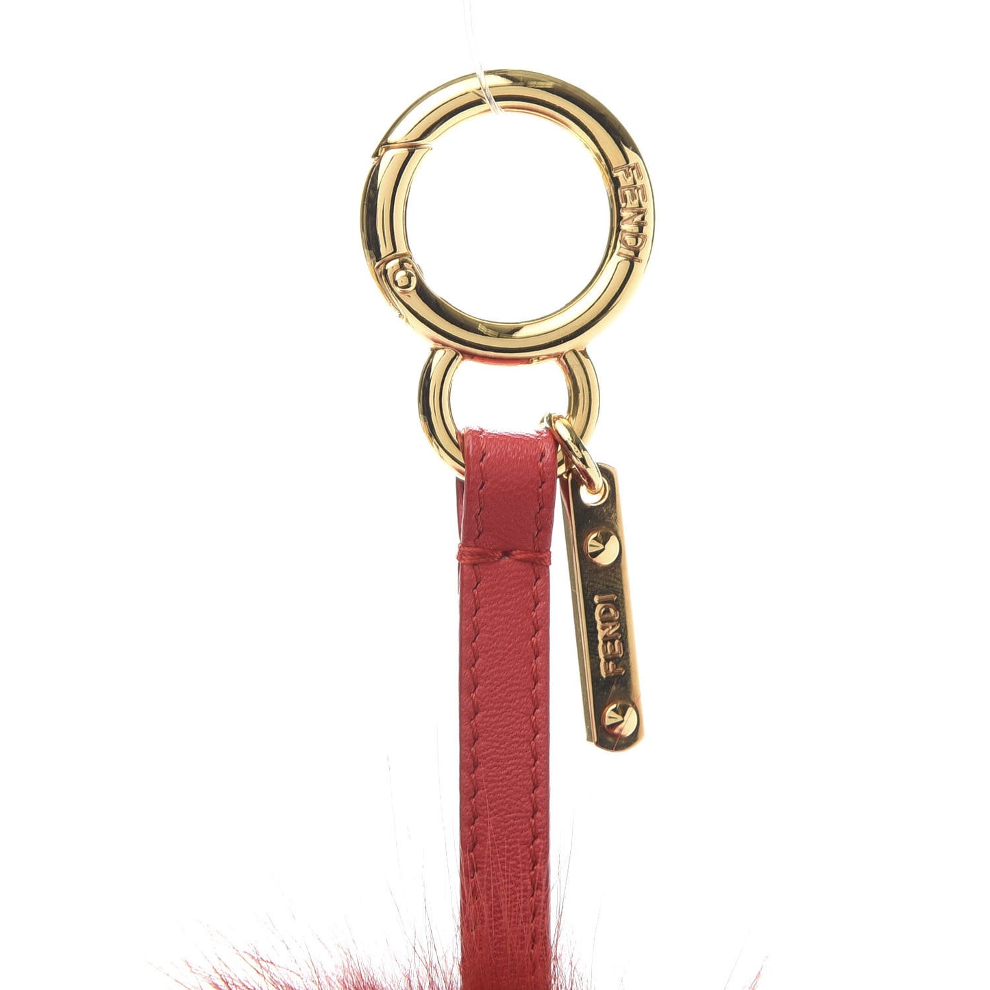 Fox Fur Shiny Nappa Heart Pom Pom Bag Charm Rosso Rosa