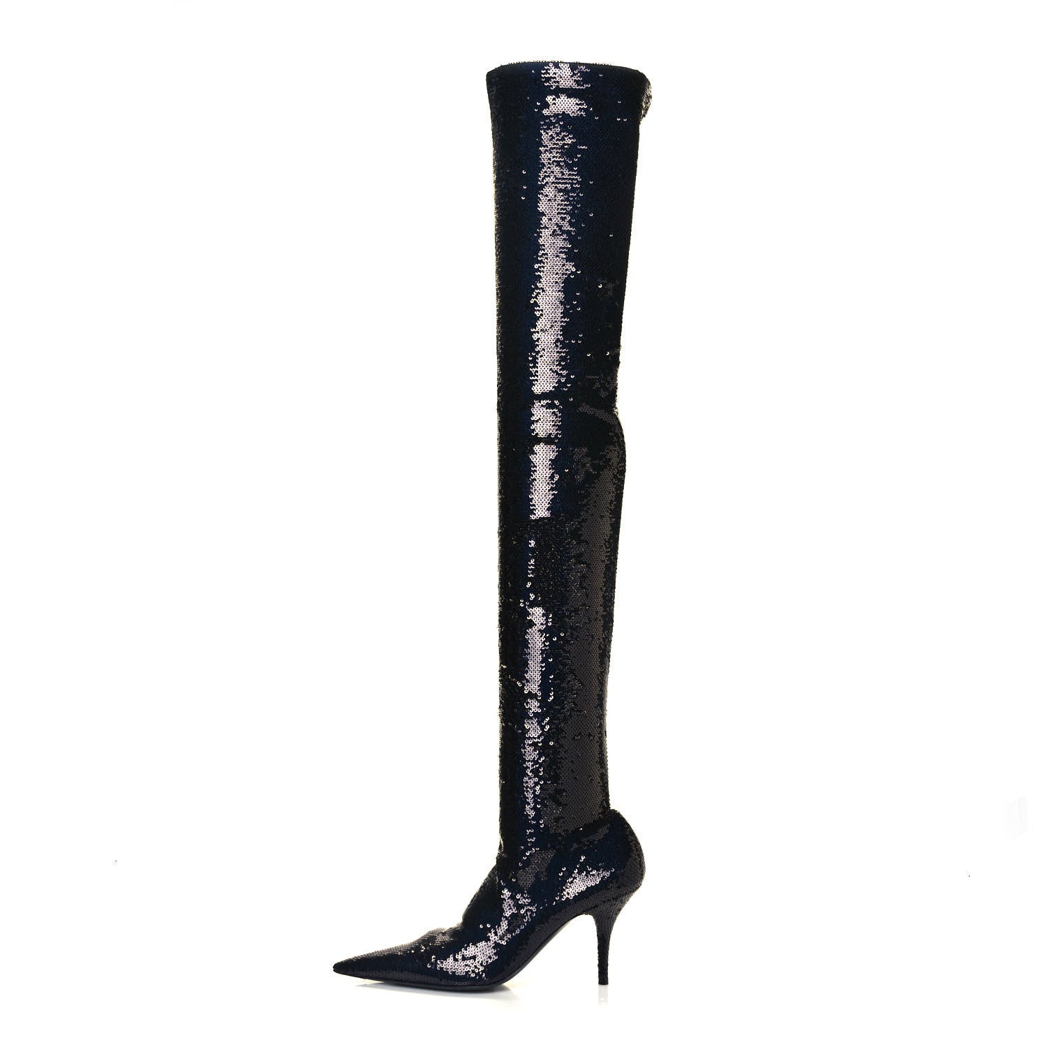 Balenciaga Metallic Sequin Spandex 110mm Knife Thigh High Boots 38 Black 1 of 7