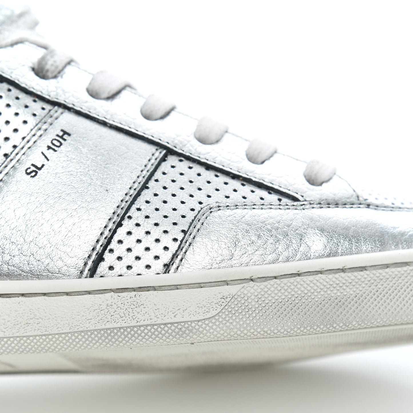 Metallic Calfskin Perforated Court Classic SL/10H High Top Sneakers 41.5 Silver