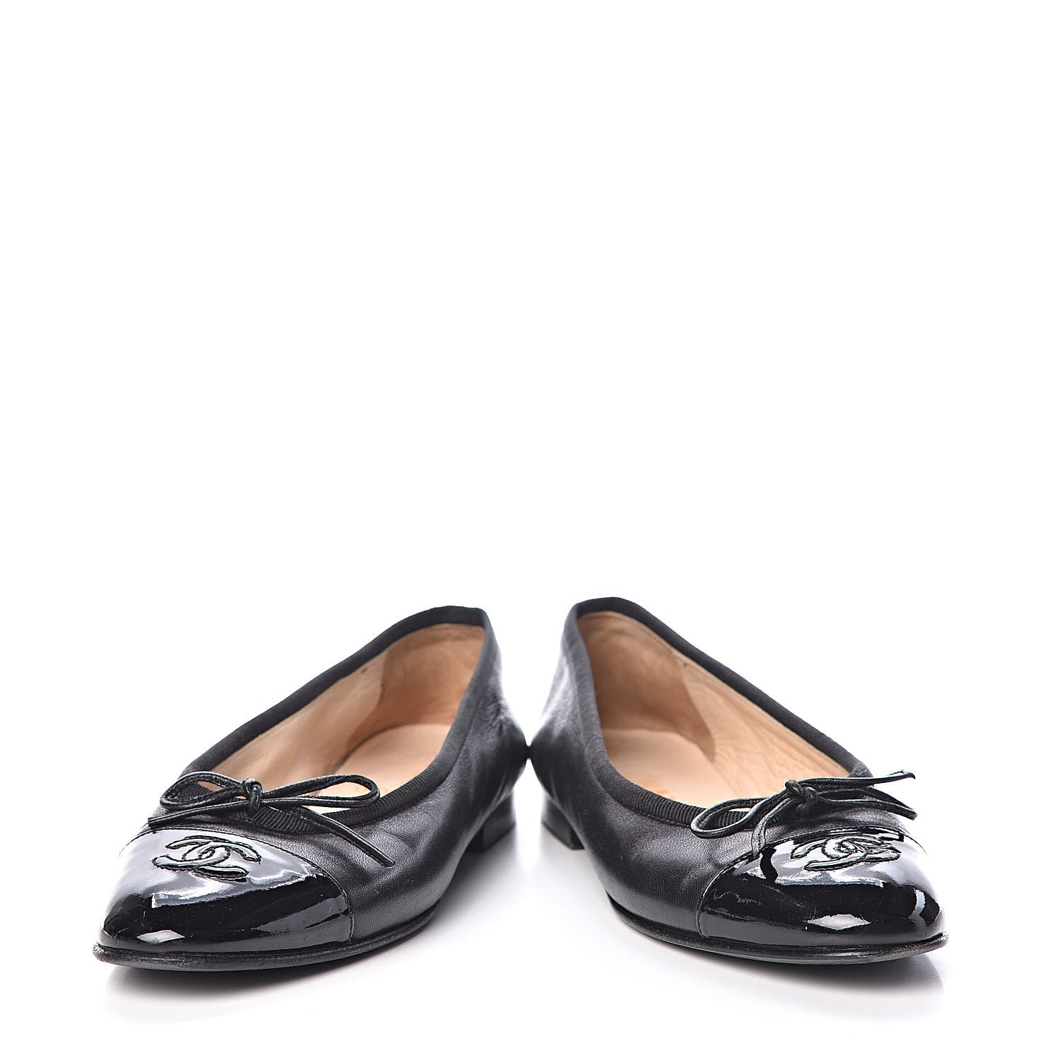 Chanel Lambskin Patent CC Cap Toe Ballerina Flats 35 Black 6 of 14