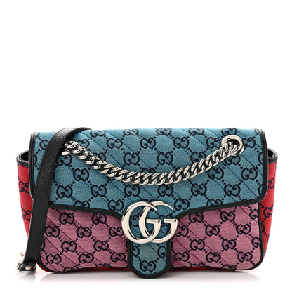 Gucci Monogram Multicolor Matelasse Diagonal Small GG Marmont Shoulder Bag Light Blue Pink Blue Green Red 1 of 12