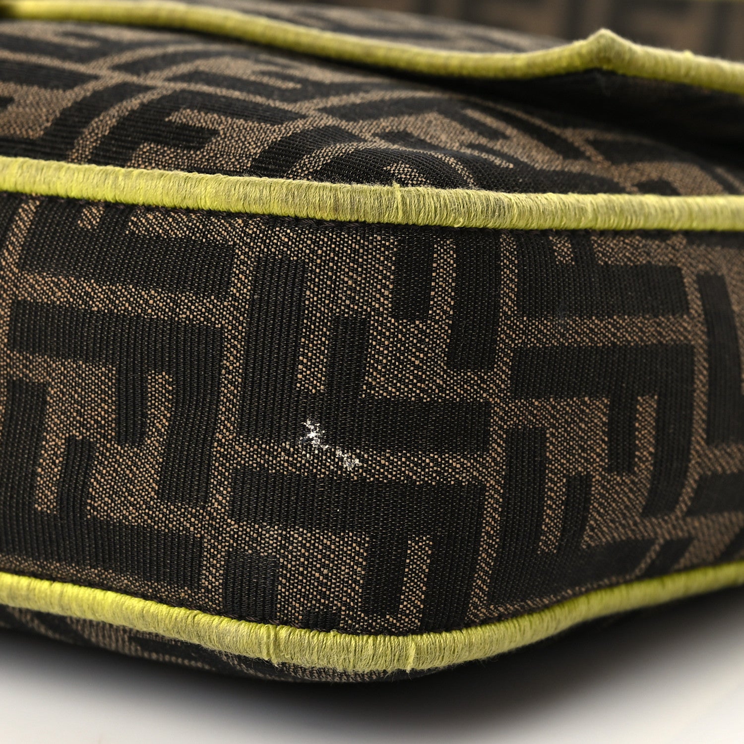 Fendi Fabric Jacquard FF 1974 Large Baguette Tobacco Moro Giallo Fluo 11 of 13