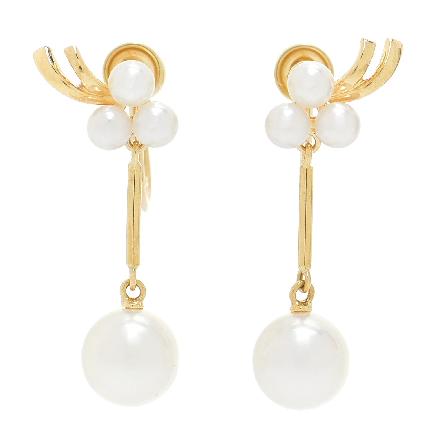 Mikimoto 18K Yellow Gold Akoya Pearl 3.5-8mm Drop Screw-Back Earrings 1 of 4