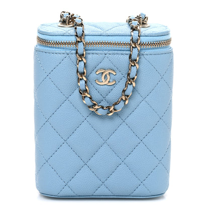 Chanel Caviar Quilted Small Vertical Coco Beauty Vanity Case With Chain Blue 1 of 10