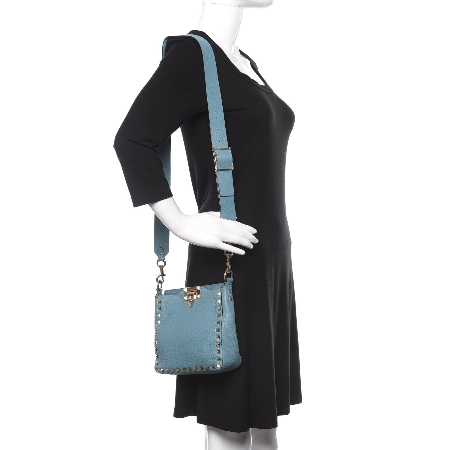 Valentino Garavani Pebbled Calfskin Mini Rockstud Flip-Lock Messenger Bag Atlantique 2 of 9