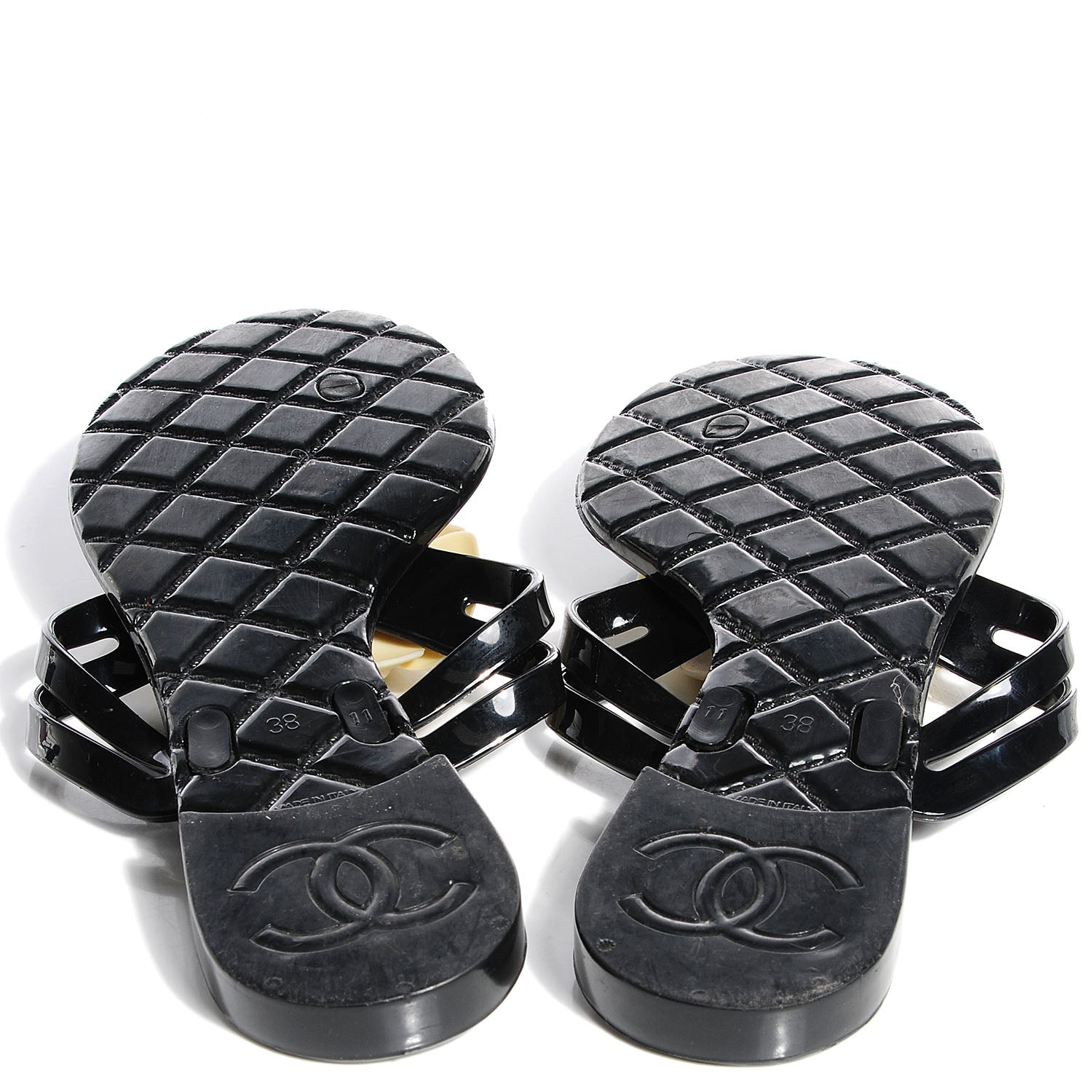 Chanel Jelly Camellia Thong Sandals 38 Black White 5 of 8