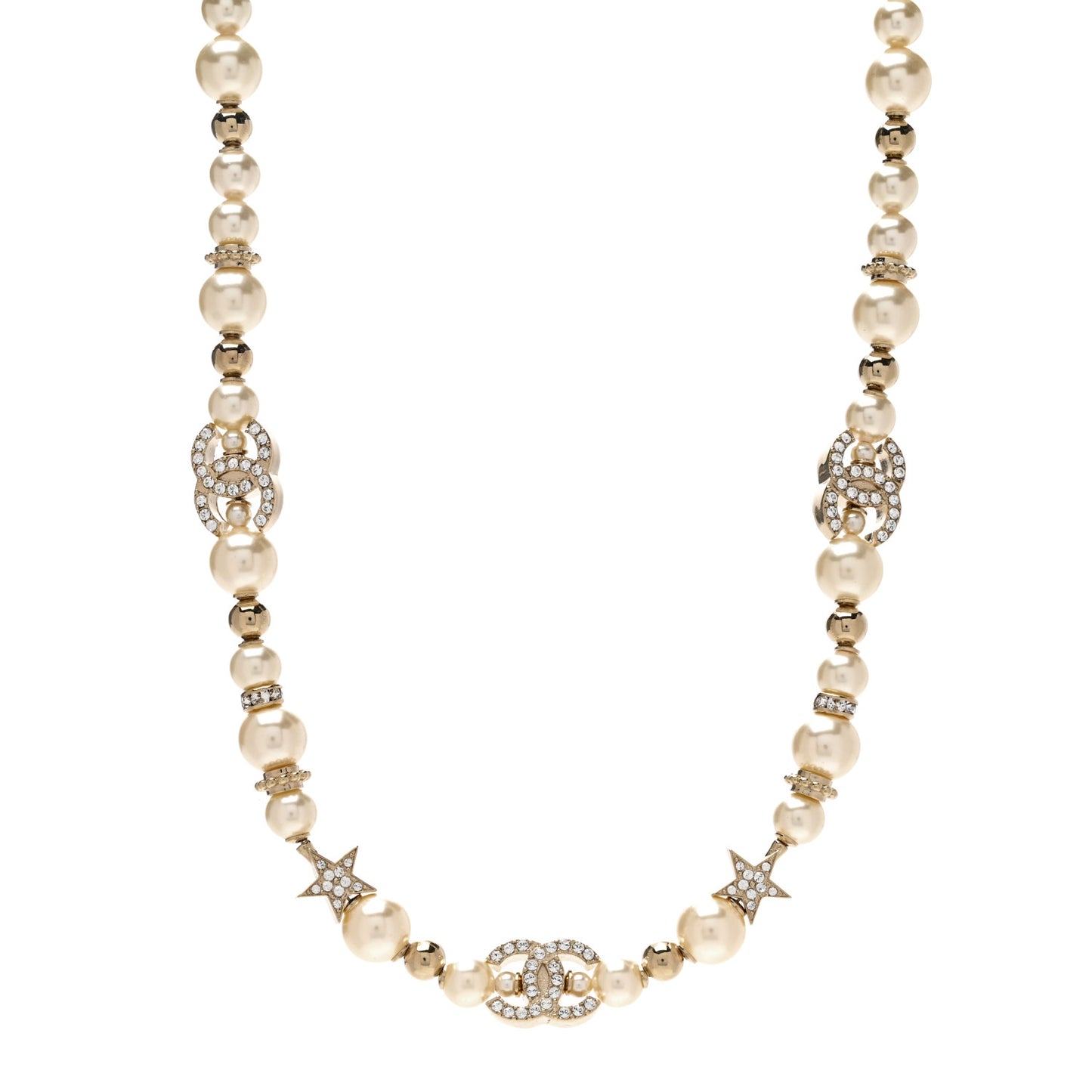 Metal Crystal Pearl CC Star Short Necklace Gold