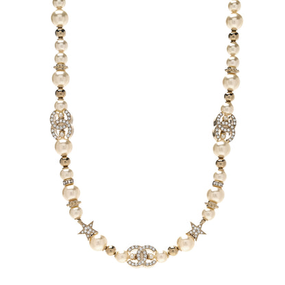 Chanel Metal Crystal Pearl CC Star Short Necklace Gold 1 of 4
