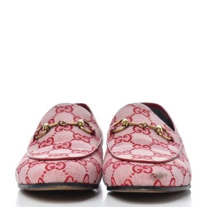 Gucci Canvas GG Monogram Horsebit Womens Jordaan Loafers 36.5 Gardenia Hibiscus Red 2 of 15